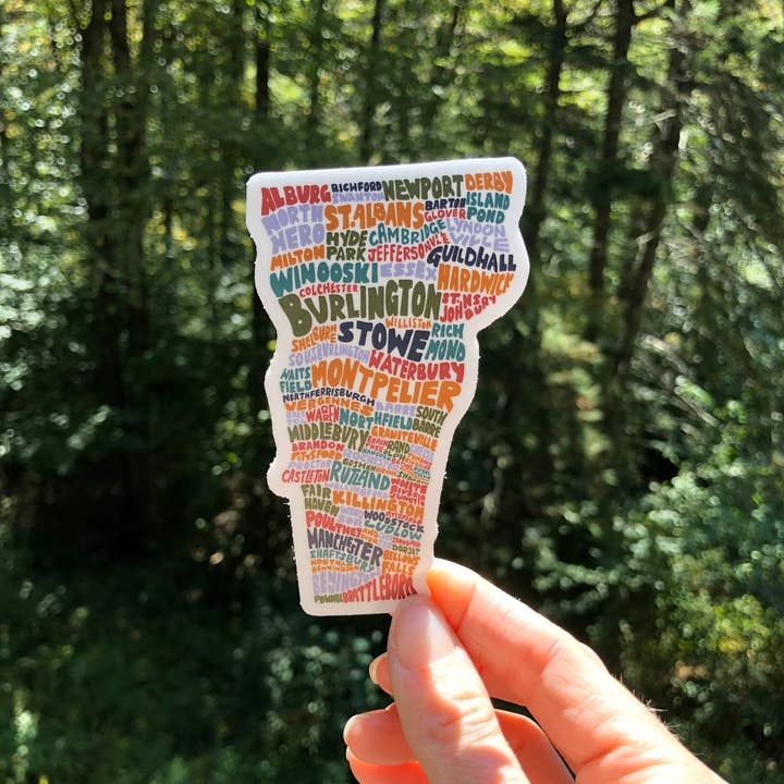 Wander On Words - Wholesale Sticker - Hand-Lettered Vermont Towns Map Sticker1