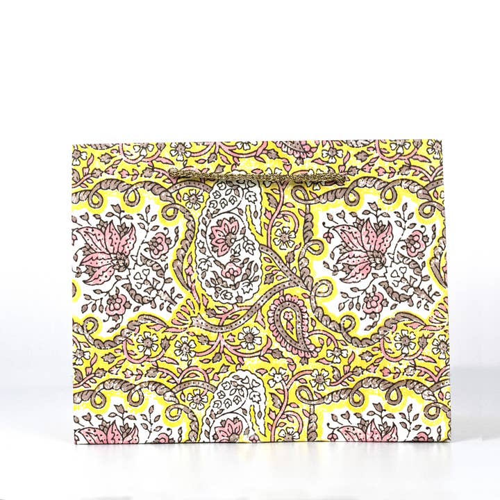 PaperSpree - Wholesale Gift Bag - Paisley Gift Bag | Yellow Pink | Eco Paper Gift Bag