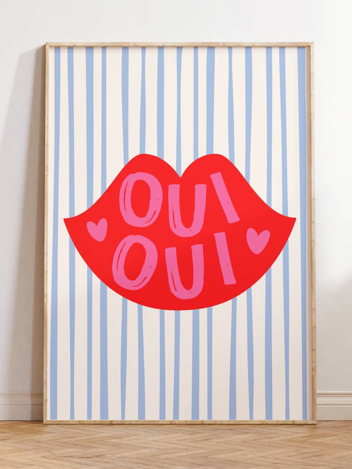 Oui Oui Lips Print | Modern Wall Art | Funky Retro Poster for wholesale by By Honey Studios