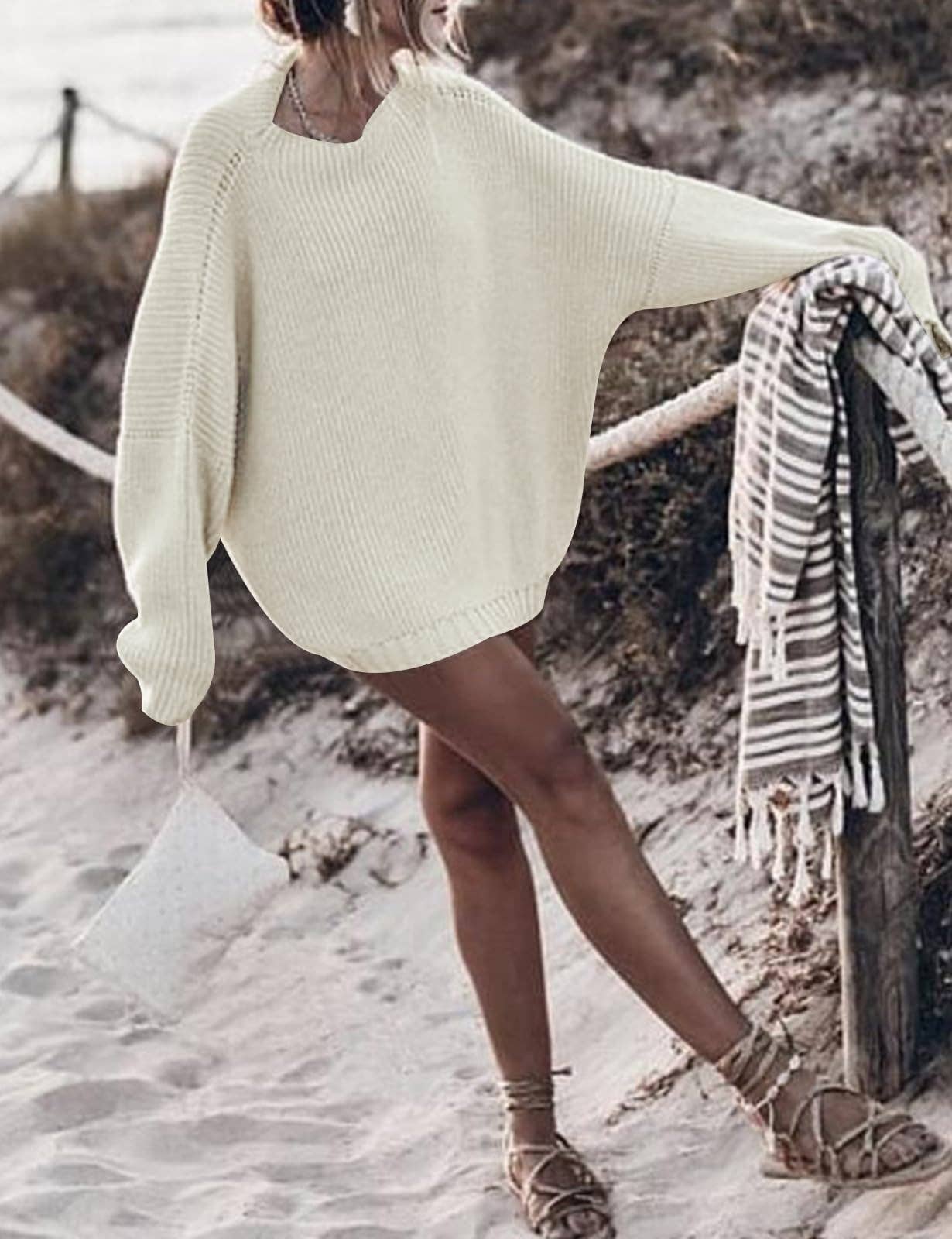 Chicto – Großhandel Strickpullover – Damen – Damen Oversized Pullover Fledermausärmel Stehkragen Jumper Oberteile32