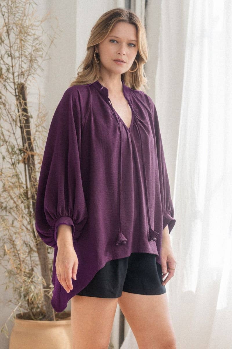 Oddi - Wholesale Blouse - Women's - Solid Handkerchief Hem Poncho Like Blouse2