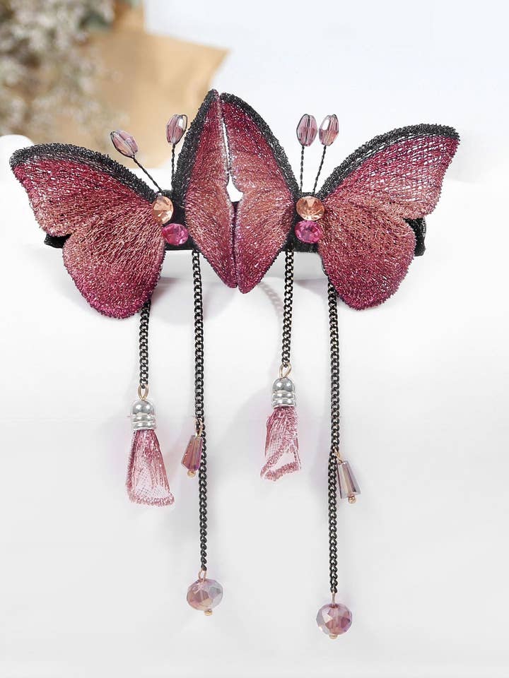 Two Butterfly Tassel Hair Clip L4183 for wholesale by Ole