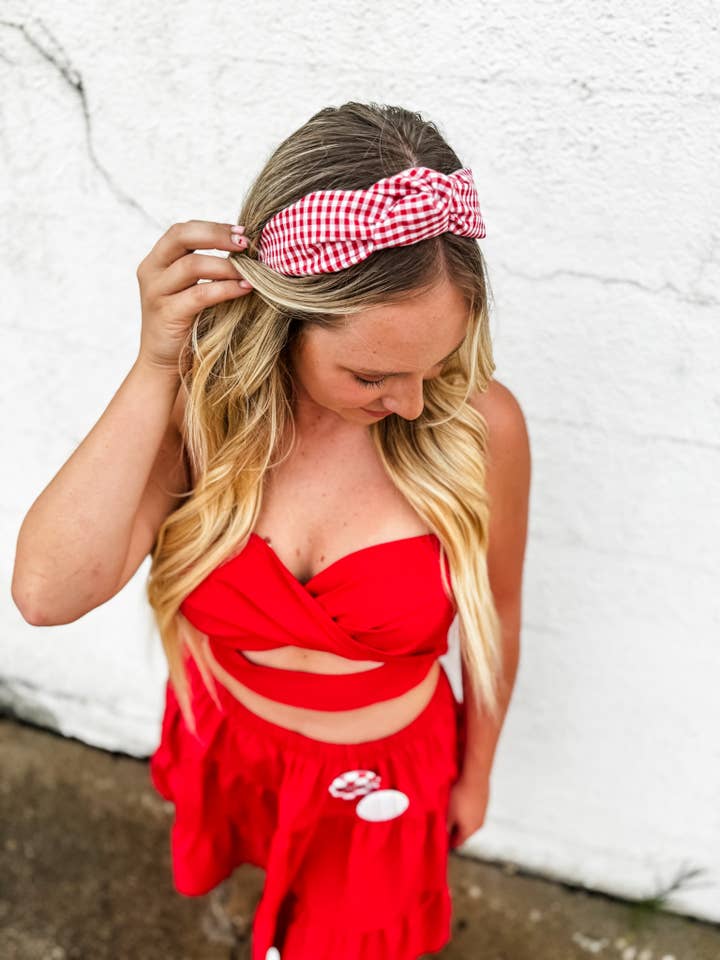 Bandeau structuré en vichy rouge pour la vente par Ruby Red Threads