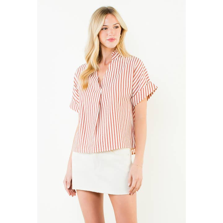 Short Sleeve Striped Textured Top for wholesale by THML