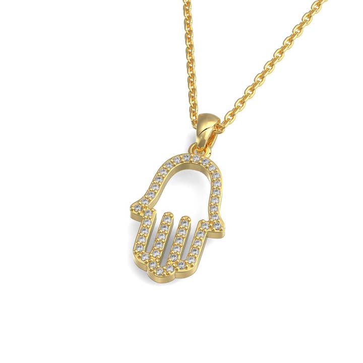 Pendentif Collier Minimaliste Chamsa en Or & Diamant pour la vente par Zahav Fine Jewelry
