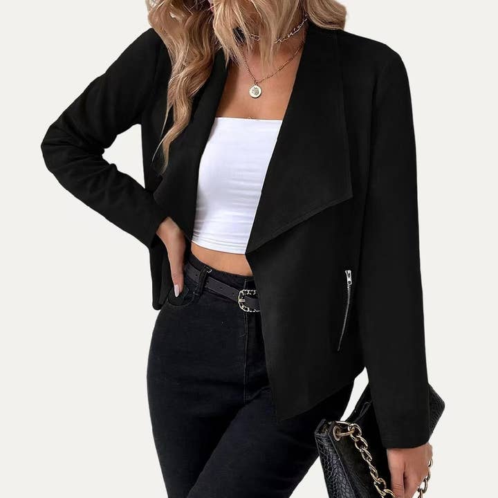 The Moment Collection - Wholesale Jacket - Women's - Stylish Collared Vegan Suede Long Sleeve Jacket4