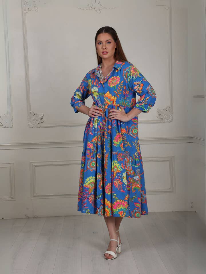 4051 Bold Floral Midi-Length Dress for wholesale by Avani Del Amour