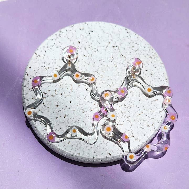 Squiggle Flower Hoop Earrings for wholesale by Love MadEye Designs LLC