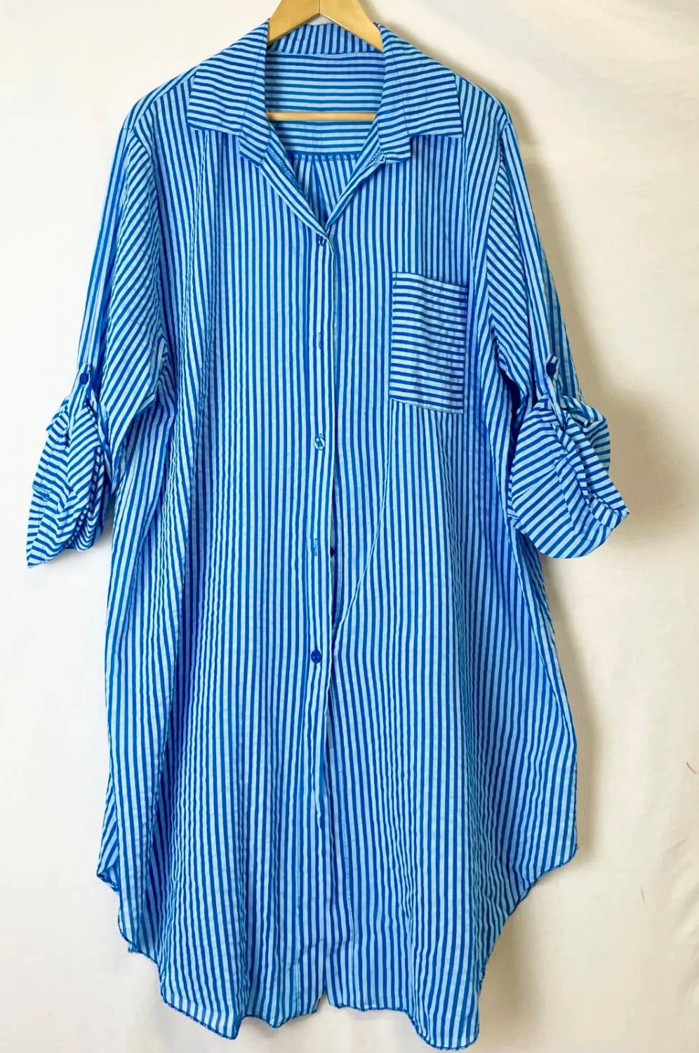 LOOWIE - Wholesale Dress - Women's - 780 Italian Striped Cotton Oversize Shirt Dress Cover Up8