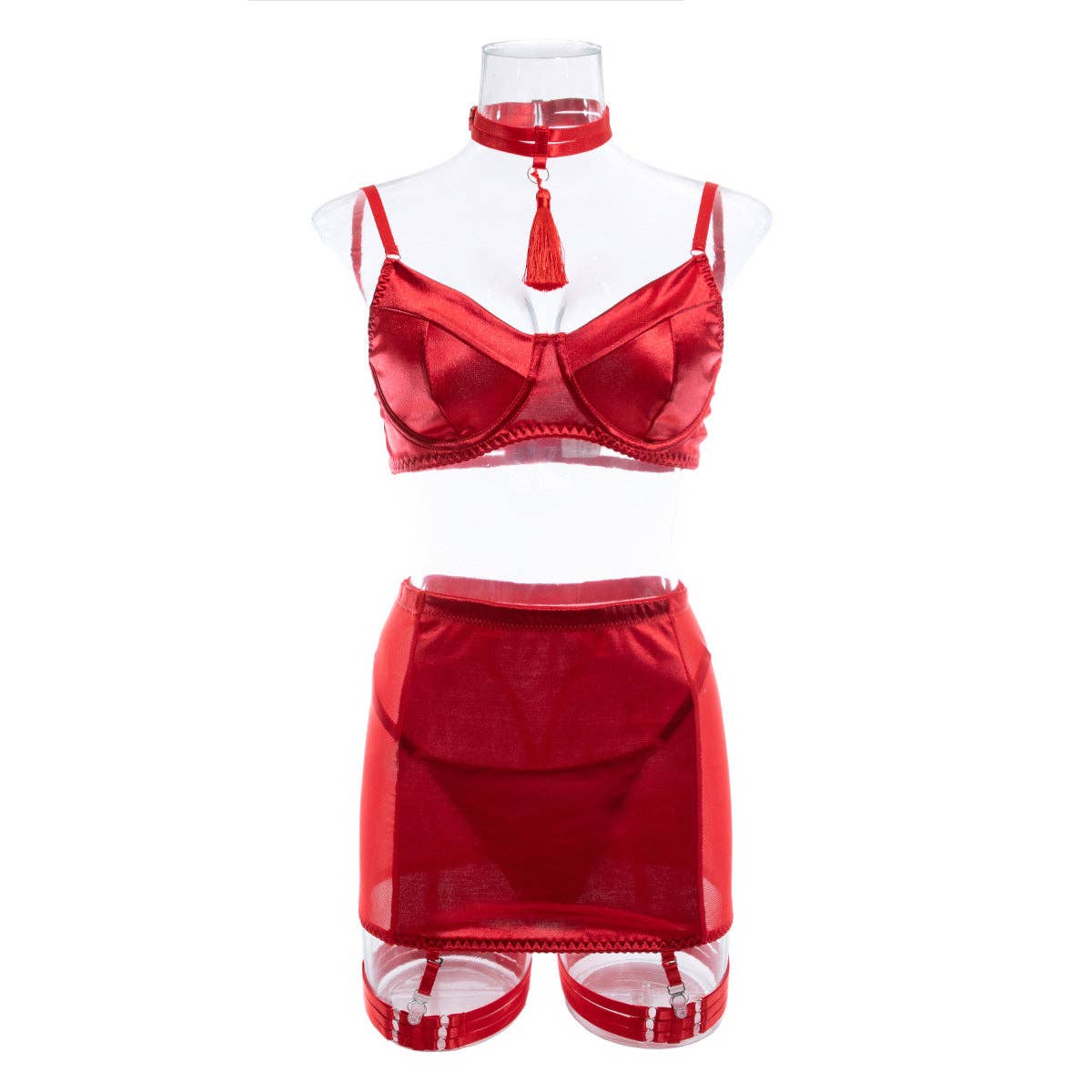 Lina Lind - Wholesale Lingerie Set - Women's - Sexy lingerie set with garter belt and black tassels LL580418