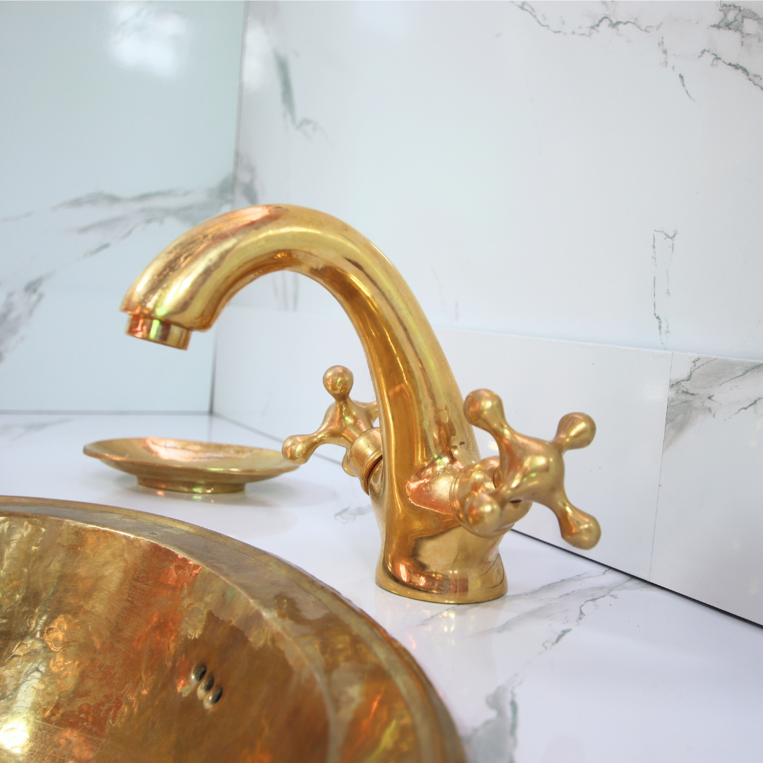bazarifinagh - Wholesale Bathroom Accessory Set - Unlacquered Brass Smooth Centerset Solid Pure Brass Faucet0