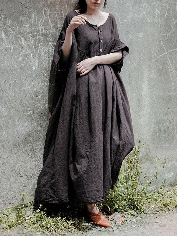 VividLux - Wholesale Dress - Women's - Gray Solid Color Ramie Cotton Long Dress1