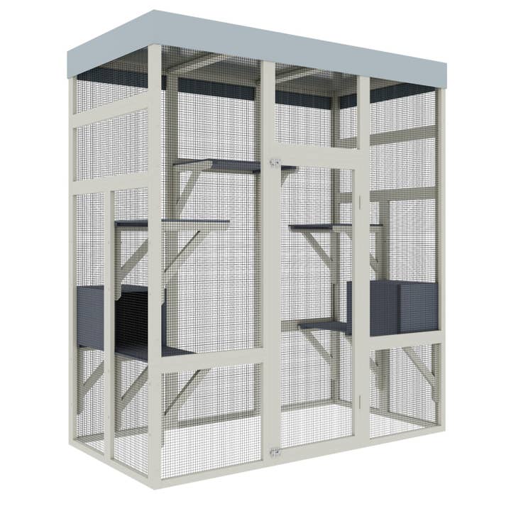 39F Inc. - Vente Caisse de transport – chat et chien - Enclos extérieur pour chat en bois de 62,6" avec toit imperméable1