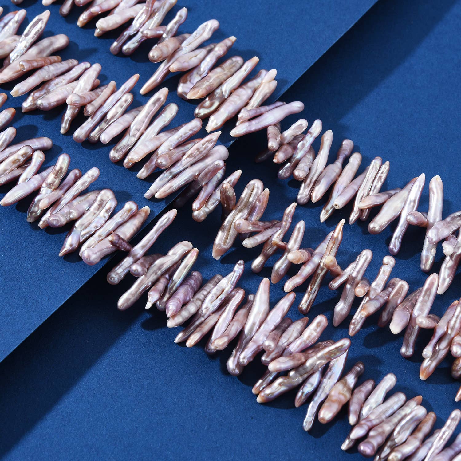 findings4uGem – wholesale Beaded/pearl necklace – Pink Biwa Stick Pearl Center Drill Beads Jewelry, FWP0107