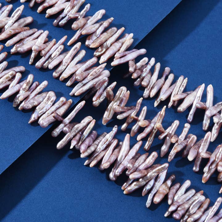 findings4uGem – wholesale Beaded/pearl necklace – Pink Biwa Stick Pearl Center Drill Beads Jewelry, FWP0107