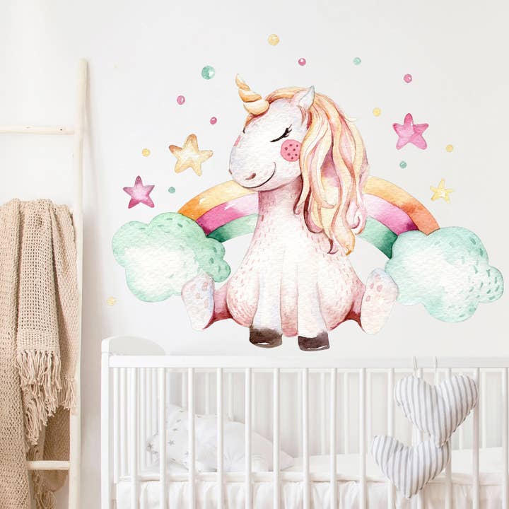 Traumhafte Einhorn-Regenbogen-Sterne-Wandaufkleber für den Großhandel von WallKoala