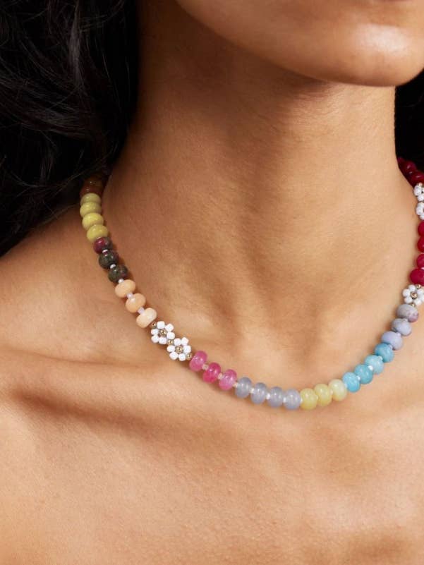 NATURAL STONE AGATE GLASS STAINLESS STEEL NECKLACE | 80N9204 for wholesale by JOSSLYN by wall to wall