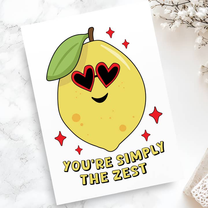 You're Simply the Zest Lemon Pun Card - Cute Greeting Card for Valentine’s Day - Funny Love Card for Anniversary or Friendship - Blank Inside for wholesale by Epic Life - Designed