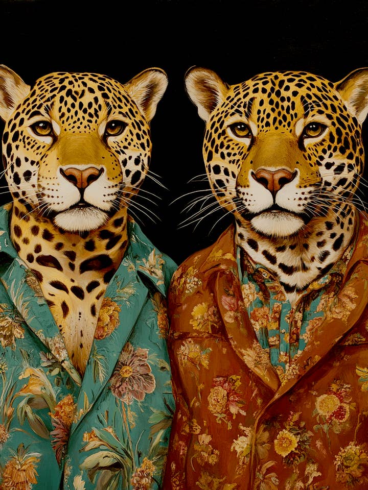 Dois Jaguares de Pijama - Impressões de Arte para Quarto – Obra de 8″x10″ em Passepartout de 11″x14″ por atacado de Mowbi
