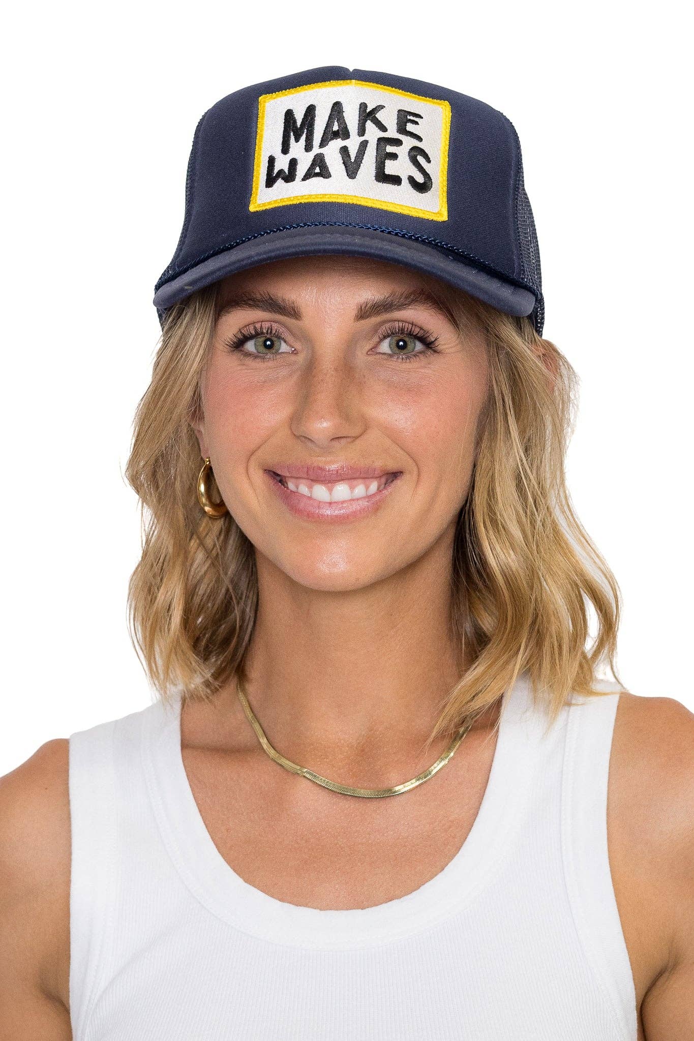 Make Waves Trucker Hat in Navy for wholesale on Faire3