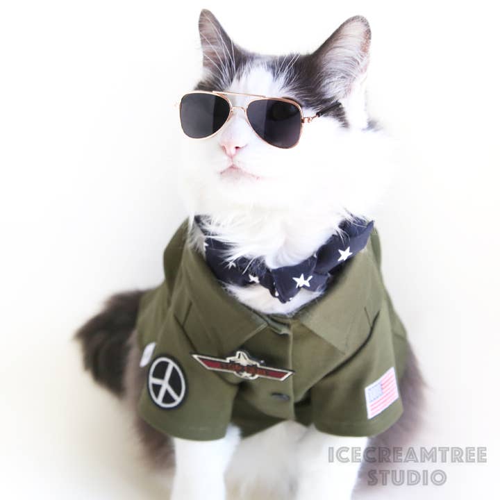 Icecreamtree Studio – wholesale Pet costume – Cat/dog – Top Gun Look Outfit Pilot Shirt, Scarf Set - Dog Cat Costume7