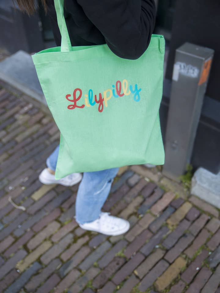 Sacola de algodão verde com arte impressa de Lilypilly por atacado de Lilypilly