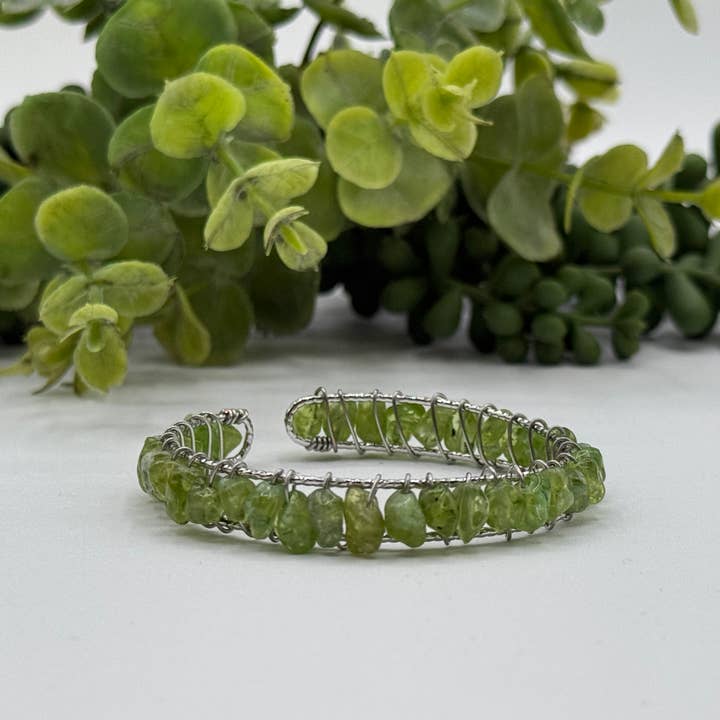 Peridot Bangle Polished Cuff Bracelet/Wire Wrapped Bangle for wholesale by Meraki Gemstones