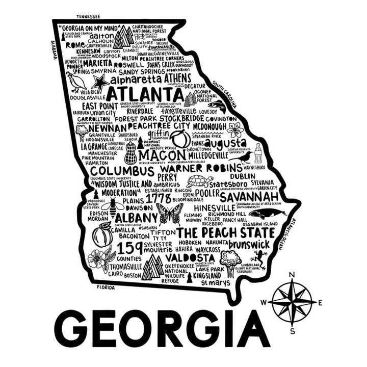 Georgia Mapa Blanco para venta al por mayor de Whereabouts Shop