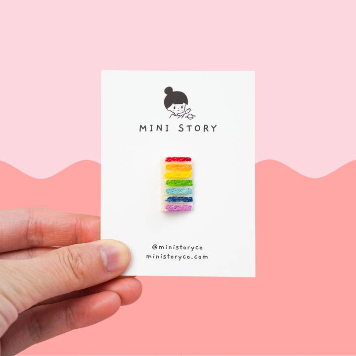 Rainbow Cake Pin | Rainbow Cake Slice Brooch | Pride Flag Rainbow Cake Accessories | LGBTQA+ Pins | Miniature Cake Pin for wholesale by Mini Story Co