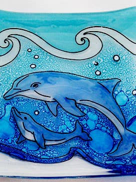 Dolphin Candle Holder Square Plate / Dish for wholesale by Pampeana