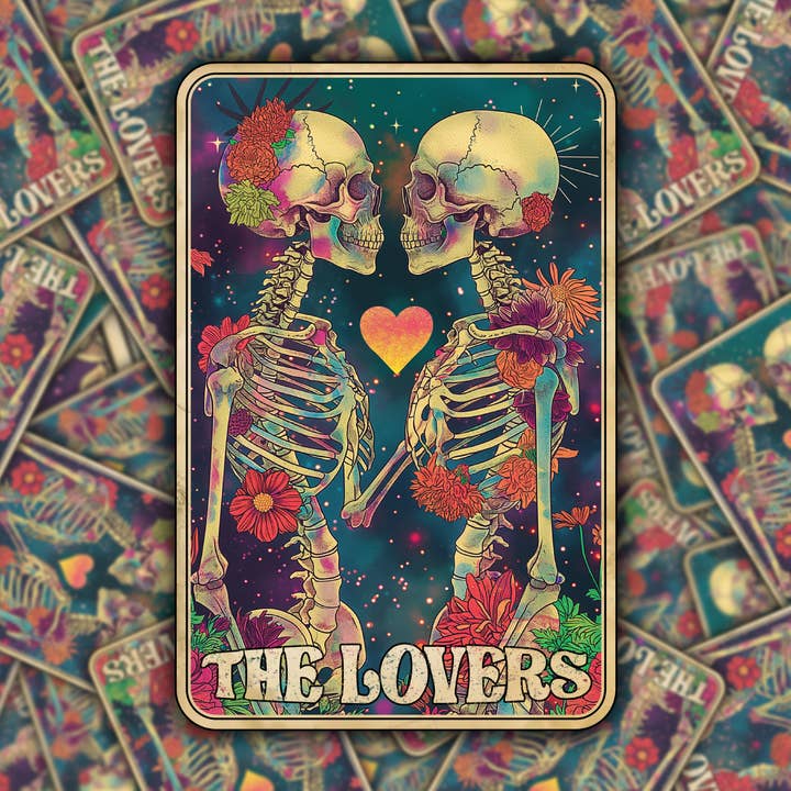 The Lovers Skeleton Tarot Sticker - 2x3 Waterproof Gloss for wholesale by Ink & Omen