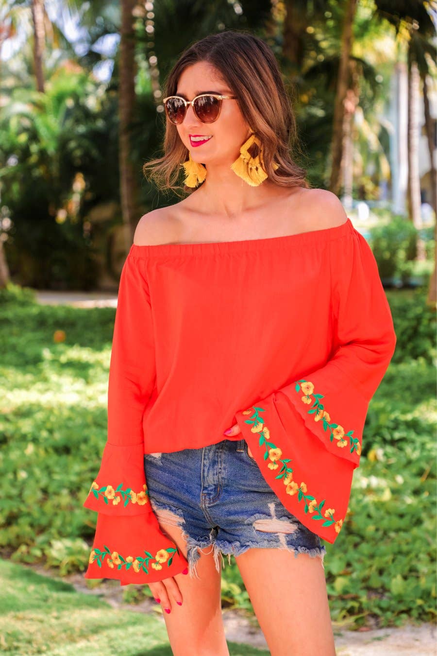 Orange Miranda Embroidered Top for wholesale on Faire12