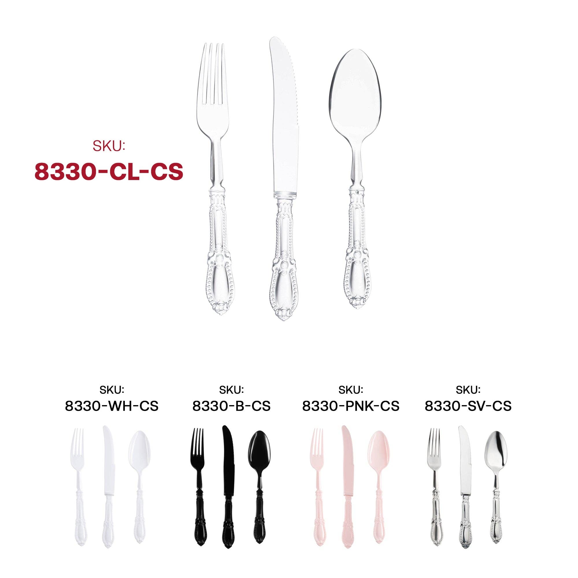 Smarty had a Party - Wholesale Assorted Cutlery Set - Clear Baroque Disposable Plastic Cutlery Set - 20 Guests4