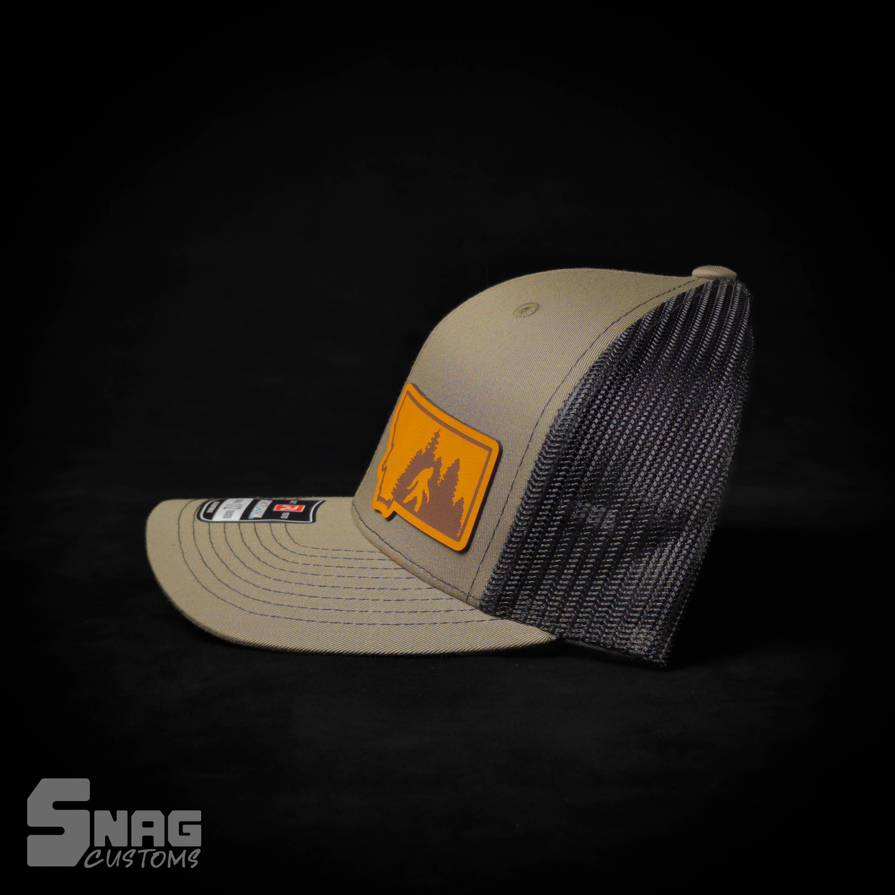 Snag Customs - Wholesale Trucker Hat - Unisex - Montana Sasquatch, Yeti, Bigfoot Leather Patch Hat1