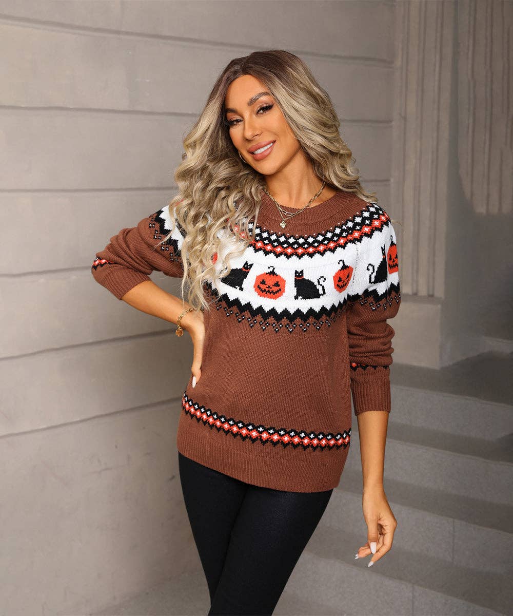 Camel Festive Knit Oversized Pullover Sweater for wholesale on Faire0