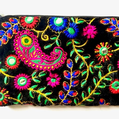 Velvet embroidered both sides clutch Black for wholesale by Erik & Mike