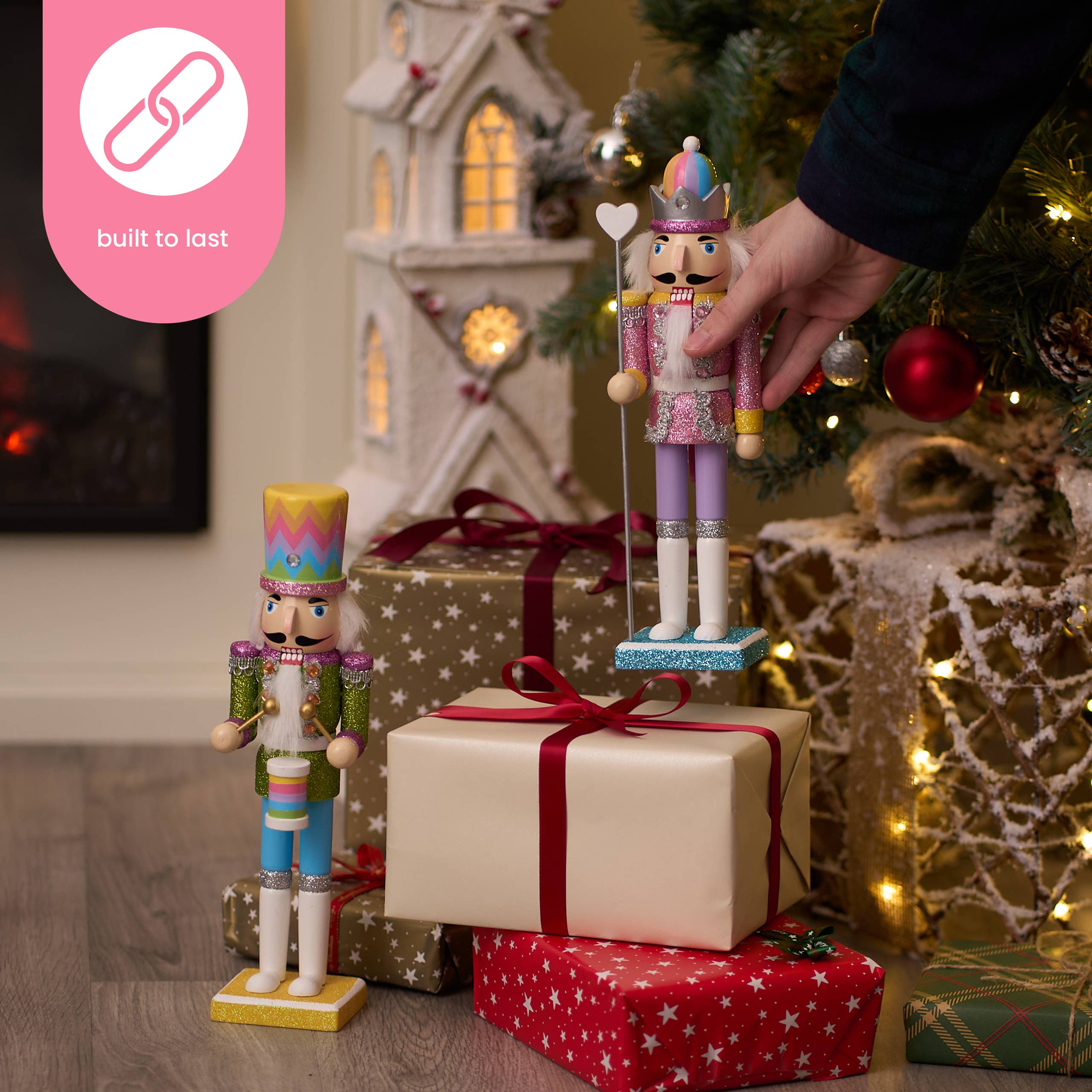 The Twiddlers - Wholesale Christmas Decoration - 2 Rainbow Wooden Nutcracker Soldiers, 30cm / 12" - Christmas6