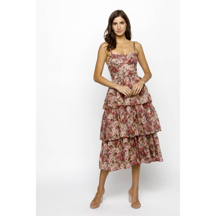 JD9088- FLORAL ORGANZA MIDI DRESS for wholesale on Faire