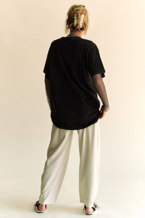 Davi & Dani – wholesale T-shirt (utan tryck) – Dam – GLITTER MÖNSTER KORTÄRMAD RUND HALS TOPP6