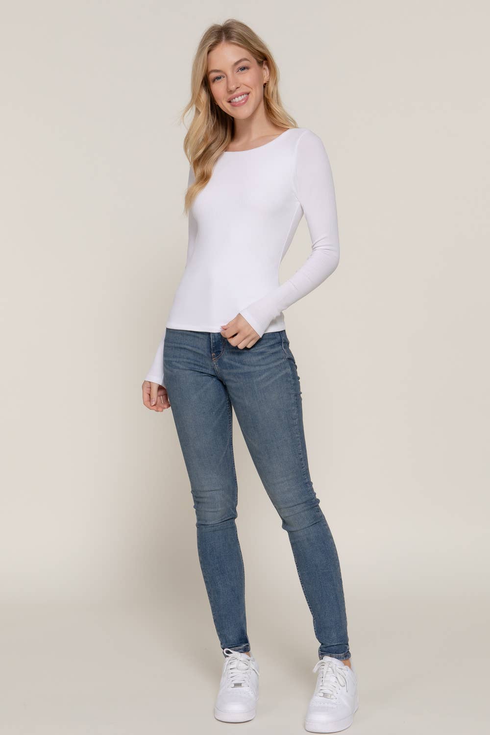 Active Basic | Active USA - Wholesale Knit Top - Women's - Long Sleeve Round Neck Double Layer Tee3
