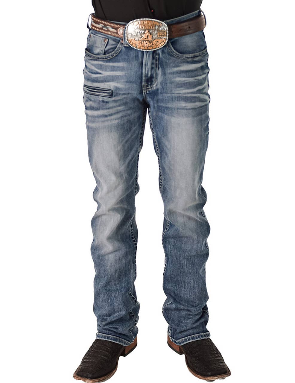 Cowgirl Tuff Co. / B. Tuff Jeans – calças de ganga - Homem por atacado – Jeans bootcut masculinos revved up com lavagem média a clara1