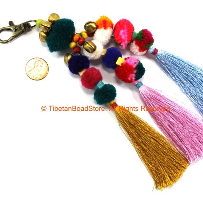 Handmade Luxury Keychain Pom Pom Silk Tassels - BK26Y for wholesale by Tibetan Bead Store