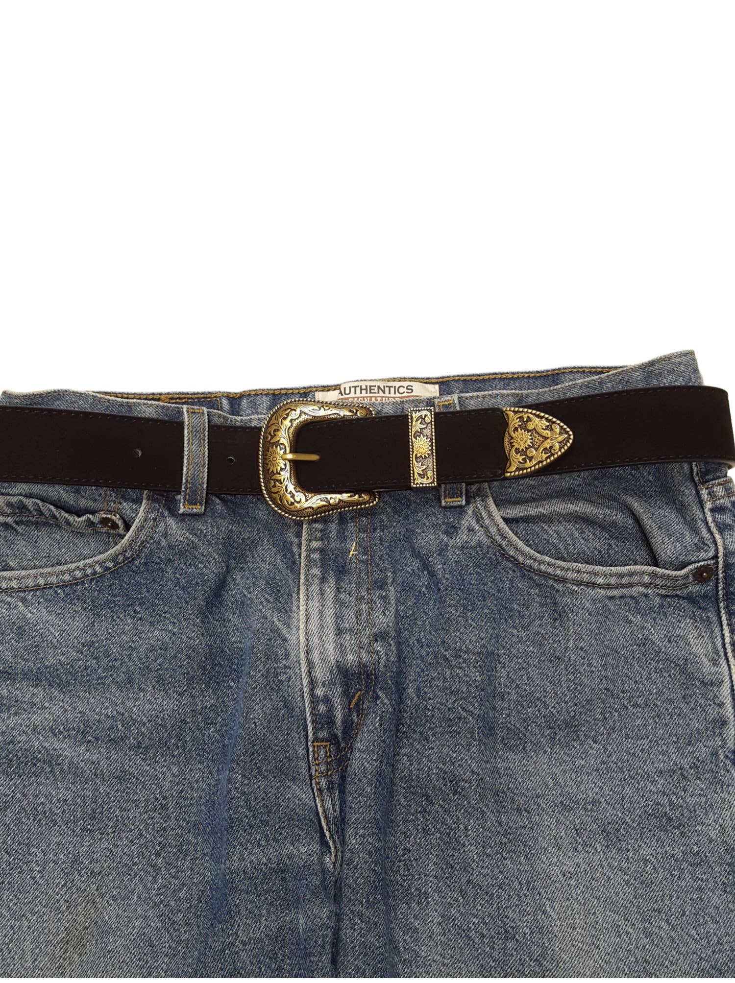 Axesoria West – Cinto - Mulher por atacado – Cinto de Camurça Genuína com Fivela Ocidental Dourada5