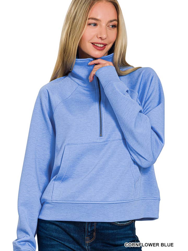 42POPS - Wholesale Sweatshirt - Women's - ._ 1022 Scuba Half Zip Pullover With Kangaroo Pocket SI-289525
