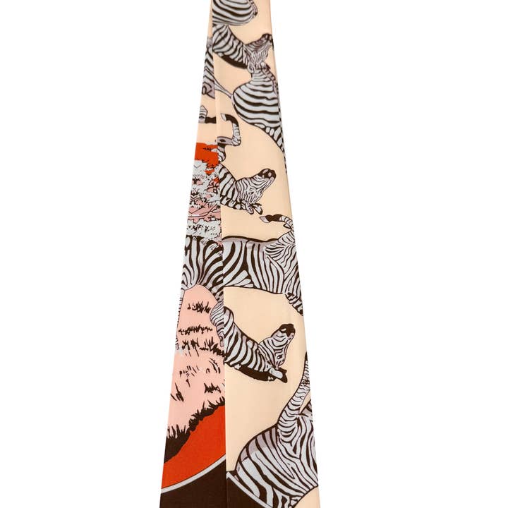 Gemelli - Wholesale Scarf - Women's - Knotted Cream Zebra Print Scarf Necklace-S1010