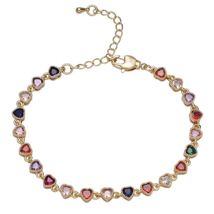 Bracelet cœur multicolore en or CZ avec lunette de 7 pouces BR-21WA2230 pour la vente par Simply Jewels