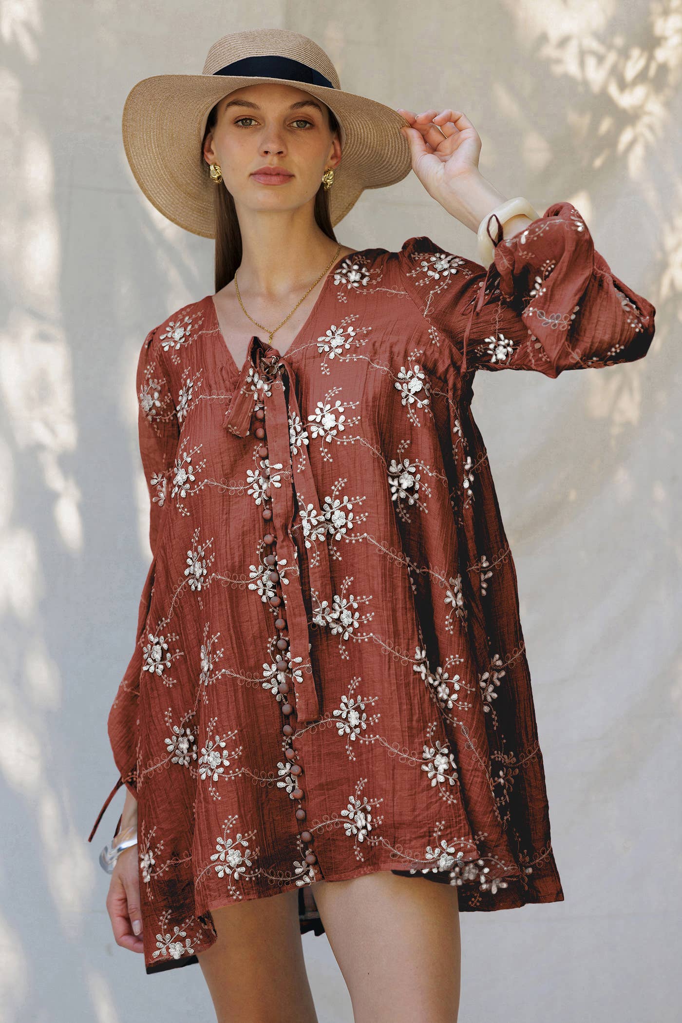 Endless Blu - Venta al por mayor Vestido - Mujer - Vestido Mini de Flores Transparente con Mangas Abullonadas LD167814