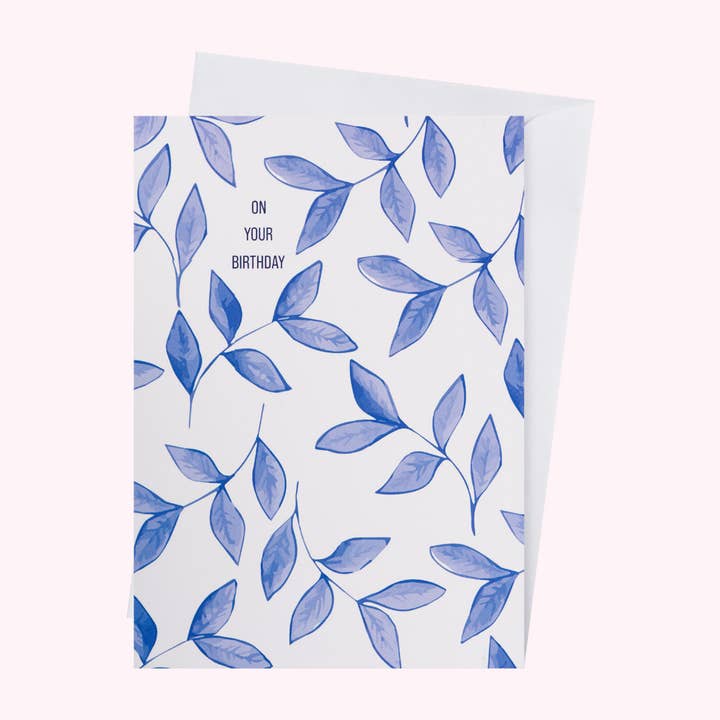 On you Birthday blue leaves card for wholesale by Mayajoy