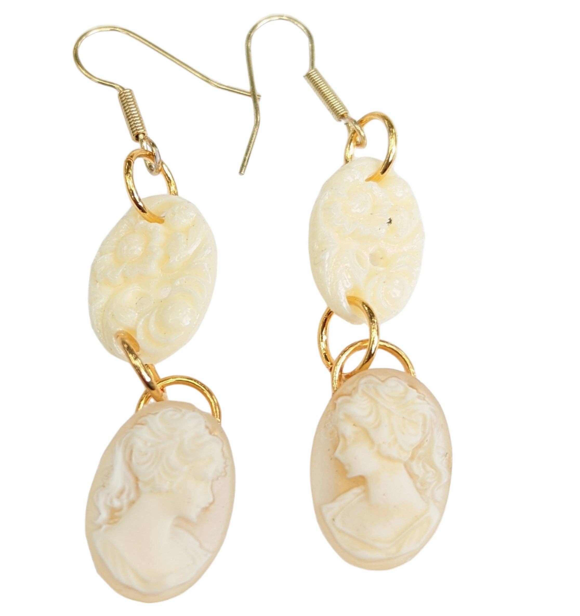 Gay Isber Designs - Wholesale Dangle Earrings - Small Cream Vintage Double Cameos Ponytail Earrings2