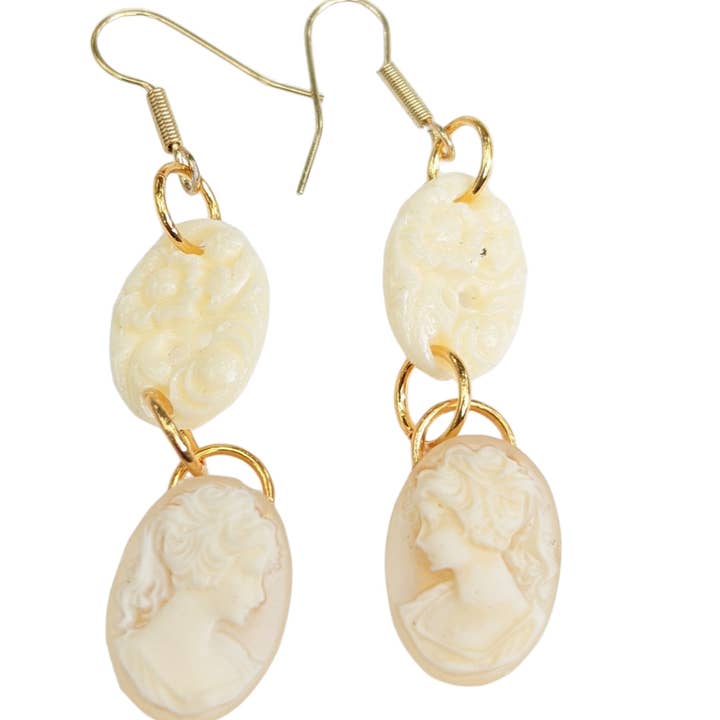 Gay Isber Designs - Wholesale Dangle Earrings - Small Cream Vintage Double Cameos Ponytail Earrings2